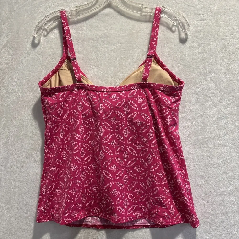 Lands' End Swimwear Tankini Top Women's 12 Pink Underwire Built-In Bra Twist